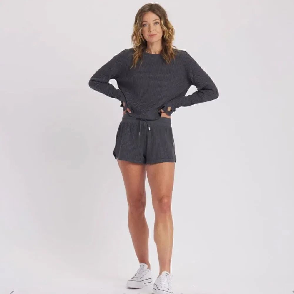 Feat Treecell Waffle Long Sleeve Cropped Tee Charcoal Gray